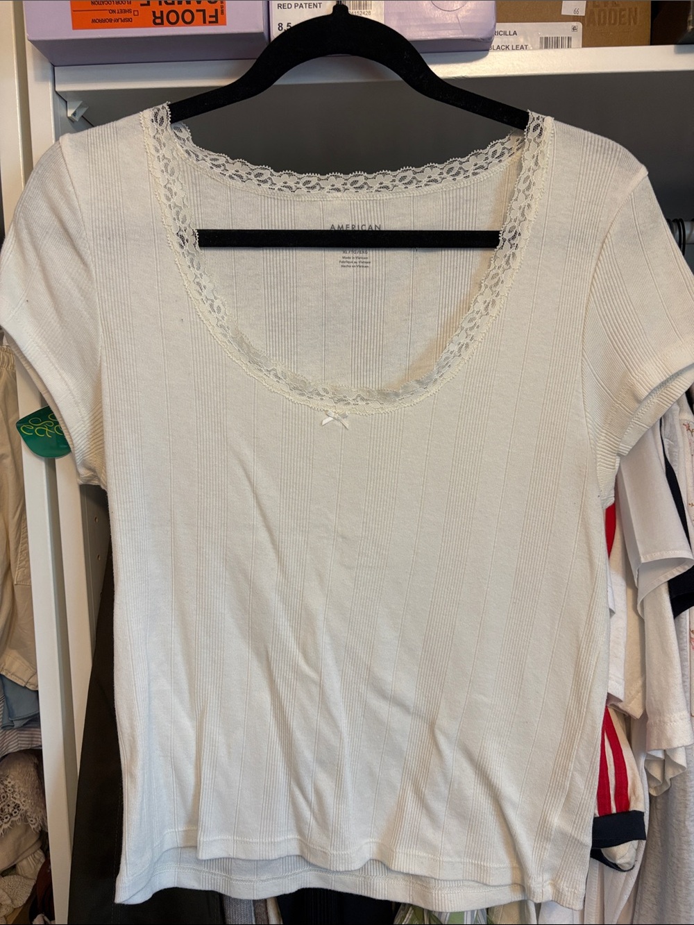 american eagle lace trim white scoop neck tee